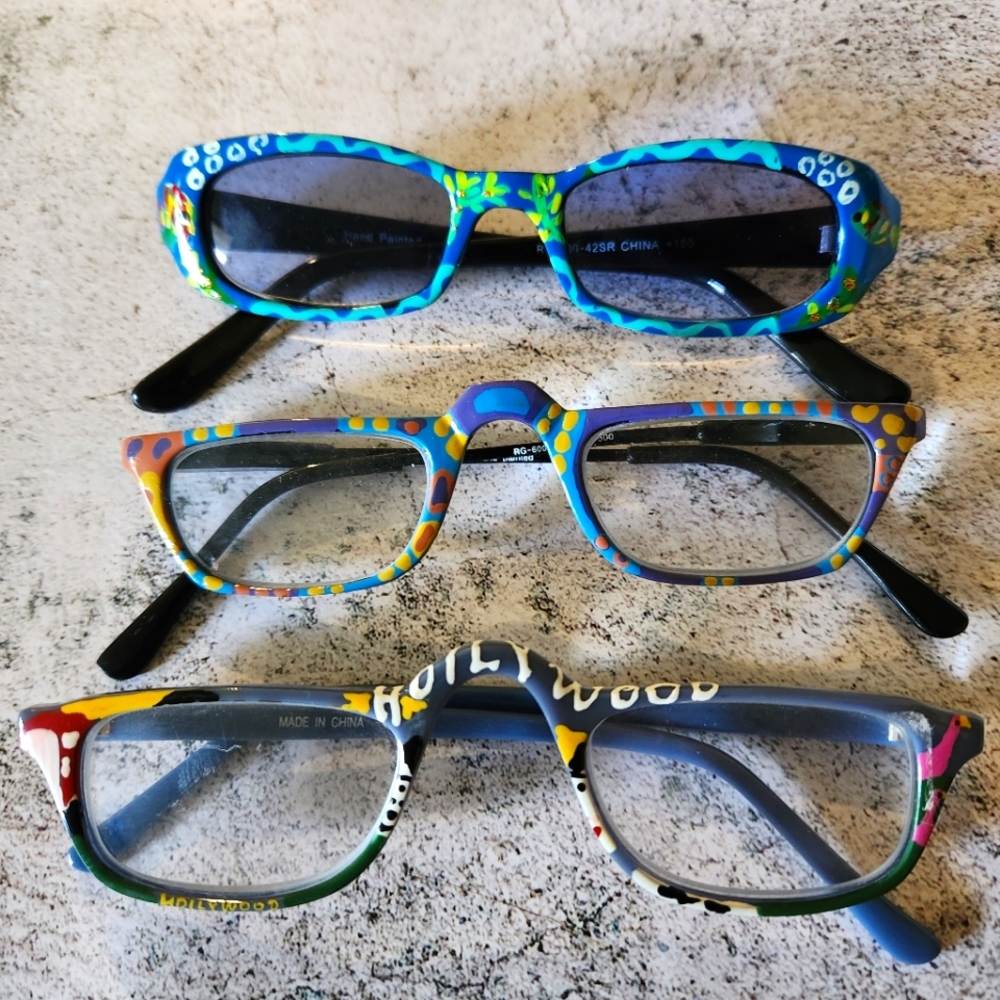 Unique Hand Painted Art Reading Glasses Frames | 3 pairs